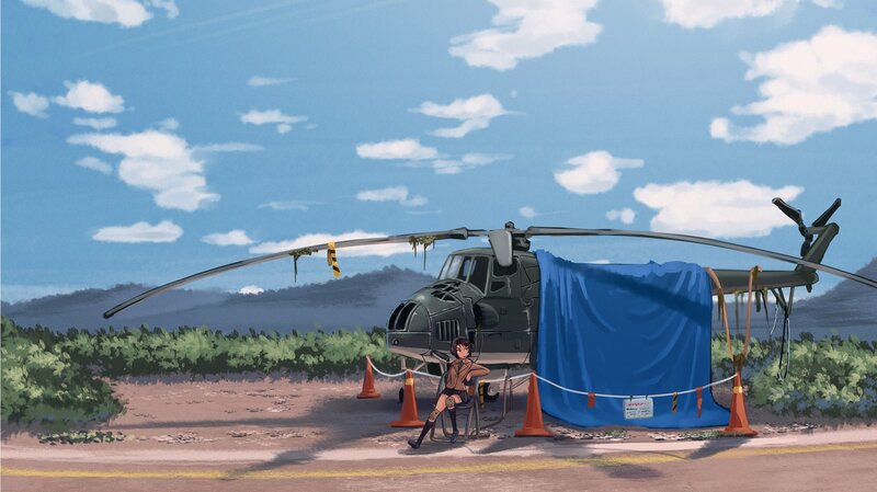 Anime Girl with Helicopter — Blue, Calm
