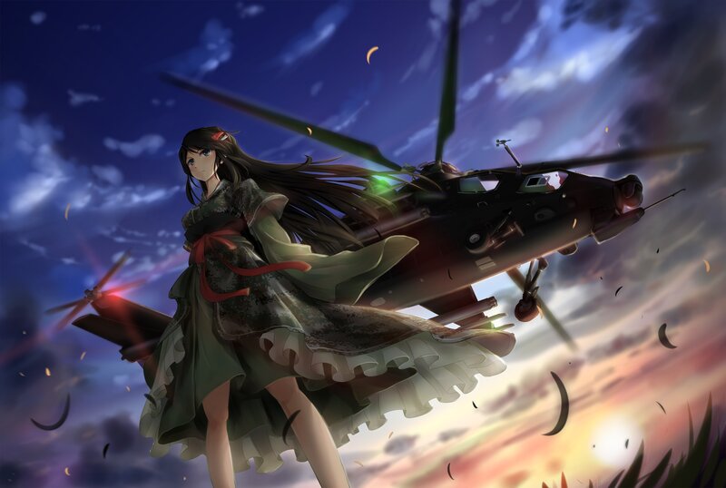 Anime Girl with Helicopter — Blue