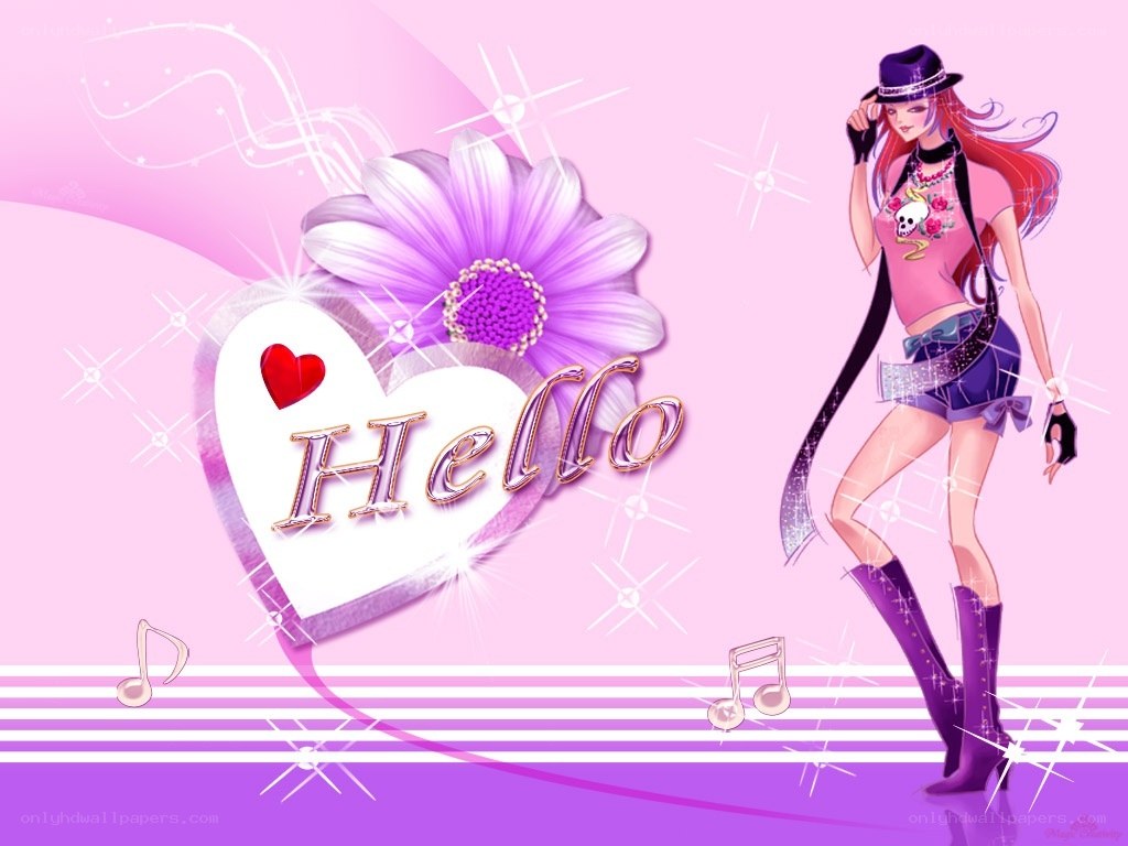 anime girl with hello heart