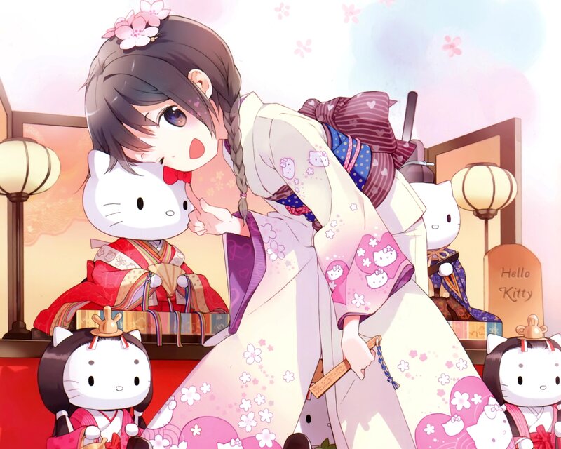 Anime Girl with Hello Kitty