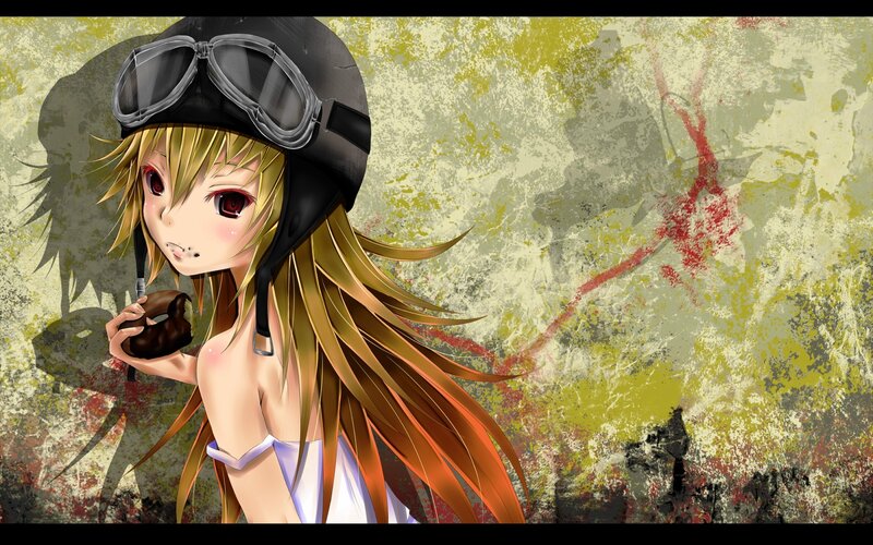 anime girl with helmet and donut