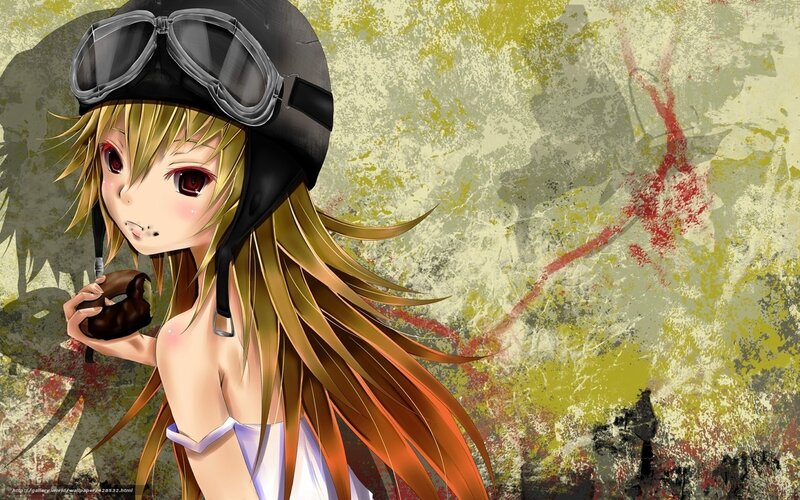 anime girl with helmet and donut