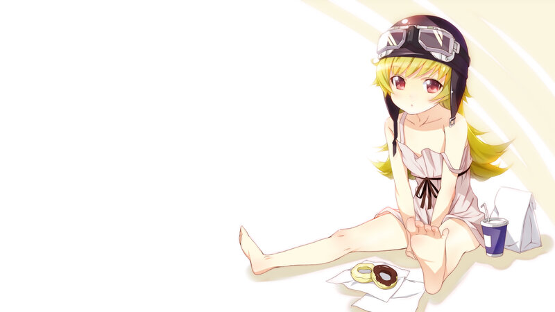 anime girl with helmet and snacks