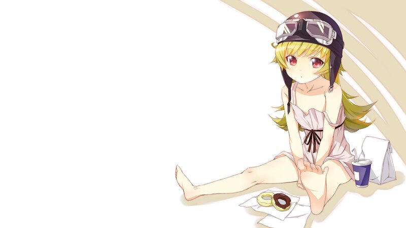 anime girl with helmet and snacks
