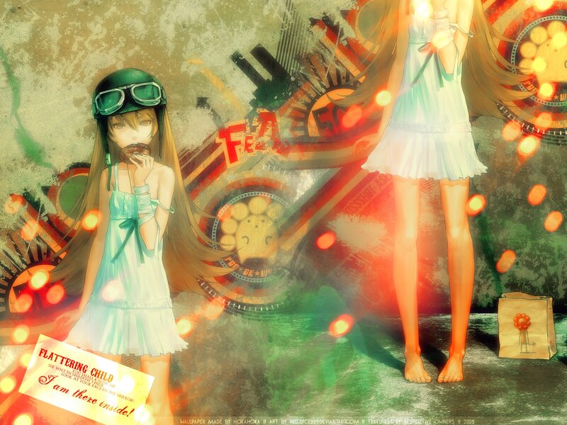 Anime girl with helmet eating donut