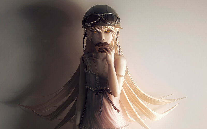 Anime Girl with Helmet — White, Dramatic, Digital Art