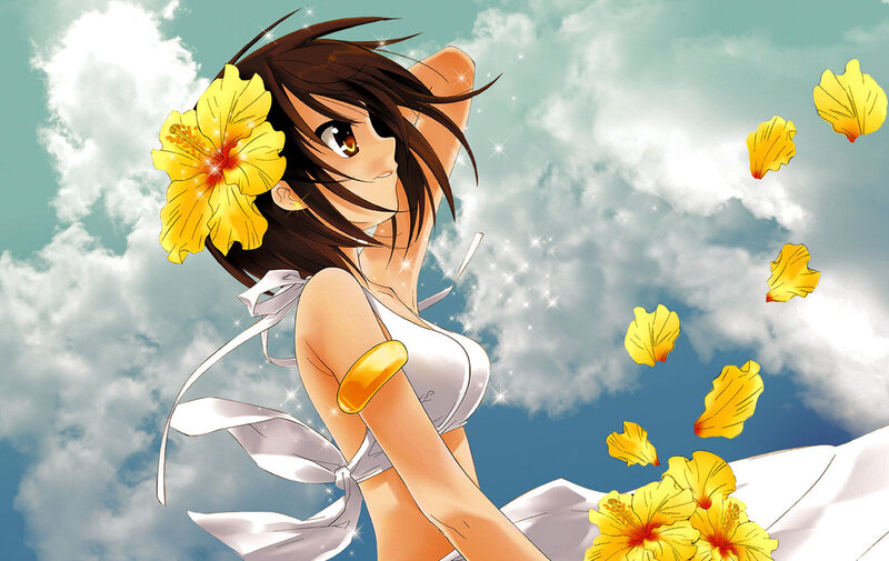 Anime girl with hibiscus flower