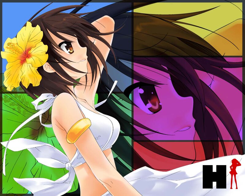 anime girl with hibiscus flower