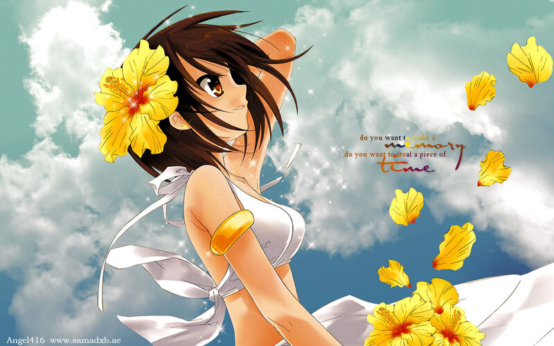 Anime girl with hibiscus flower