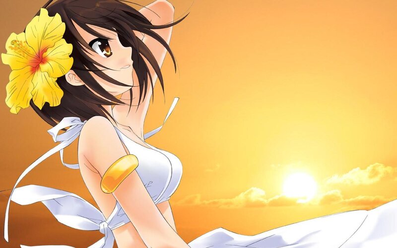 Anime girl with hibiscus flower