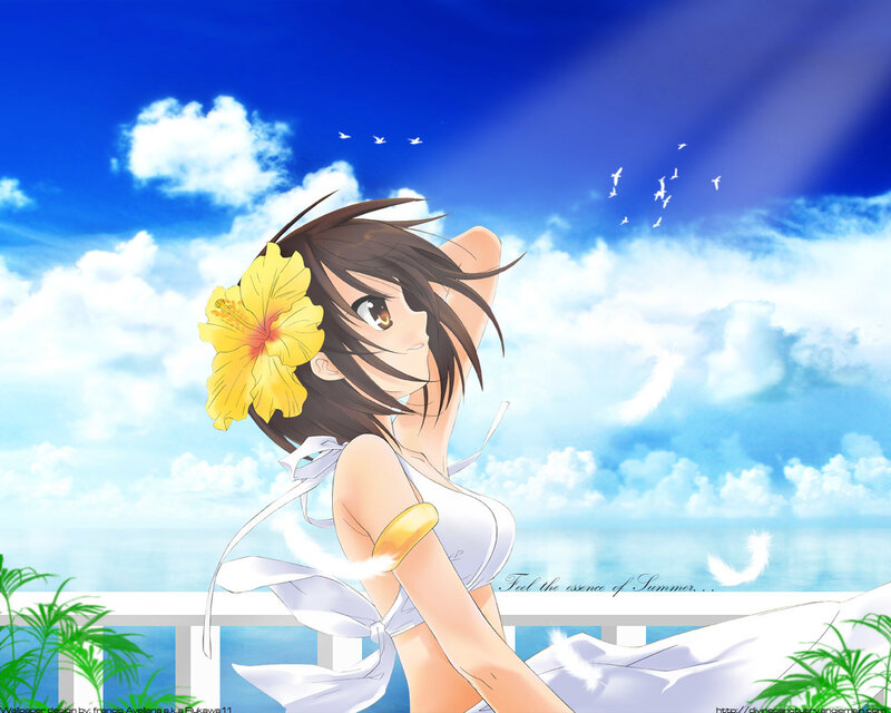 Anime girl with hibiscus flower