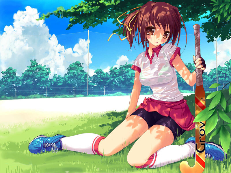 Anime girl with hockey stick