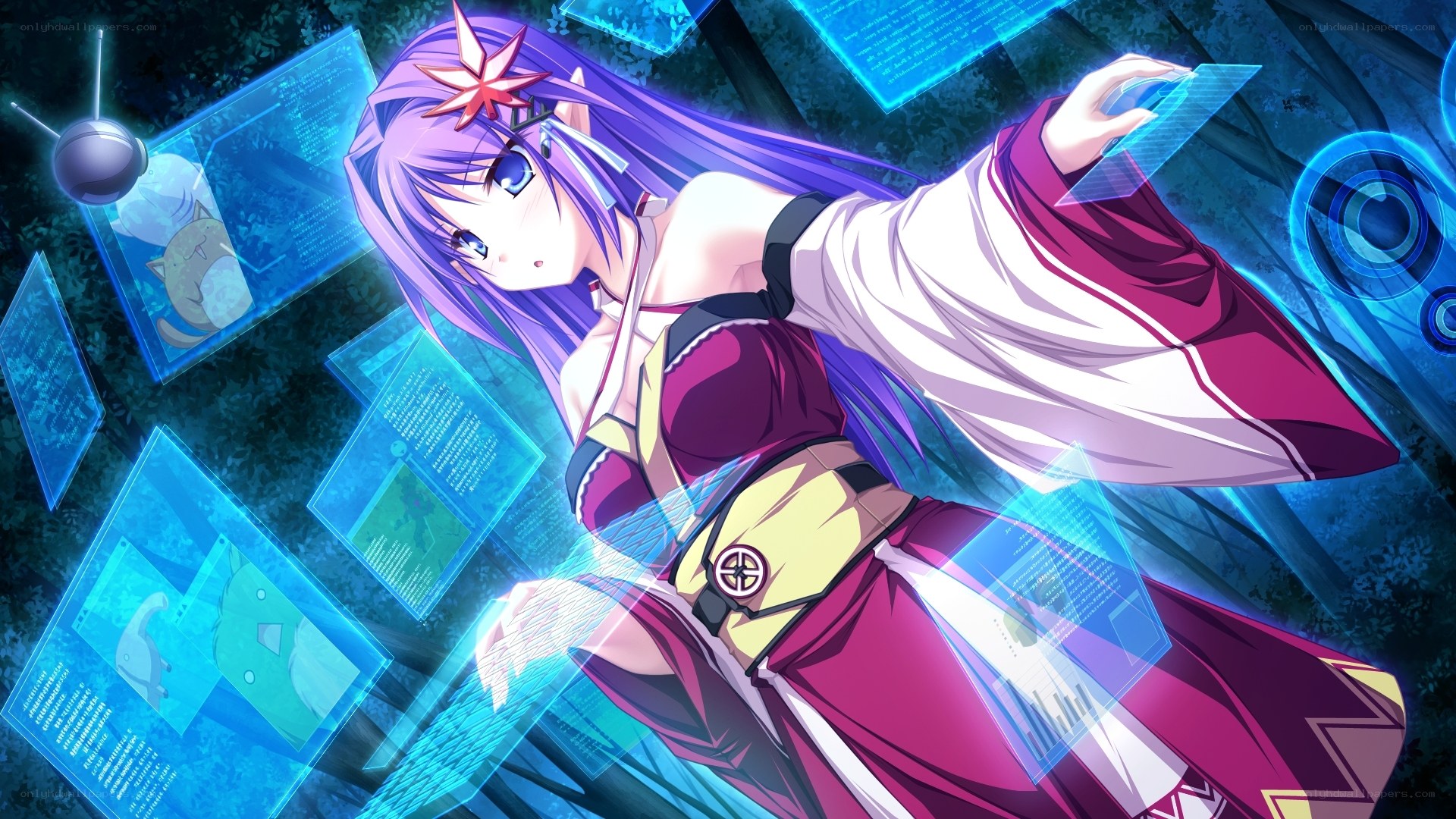 anime girl with holograms