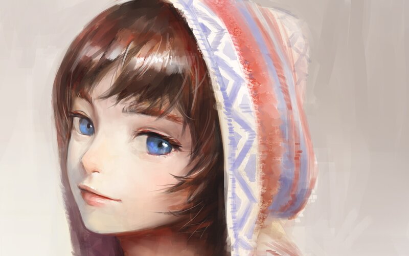 Anime Girl with Hood — White