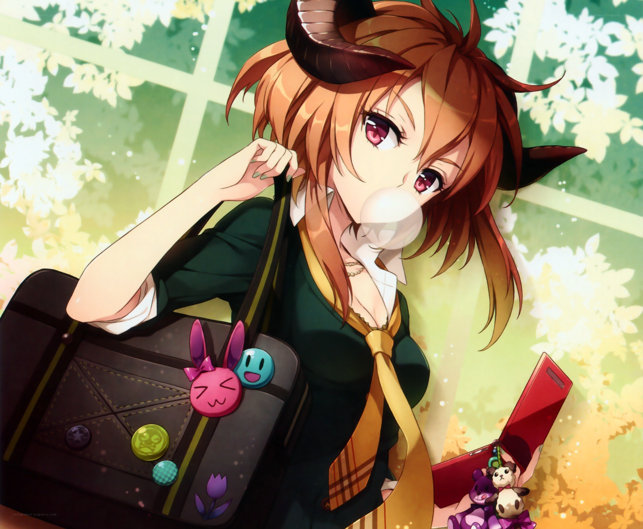 anime girl with horns and bag