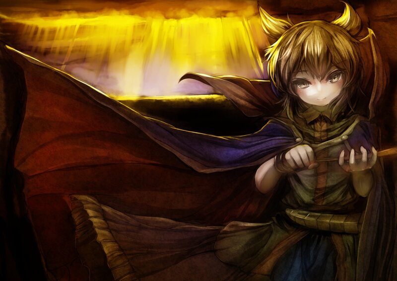 anime girl with horns and cloak
