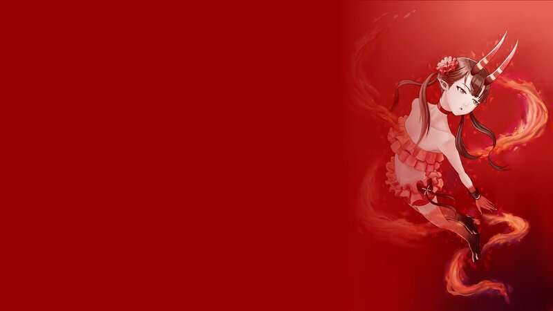 anime girl with horns and fire