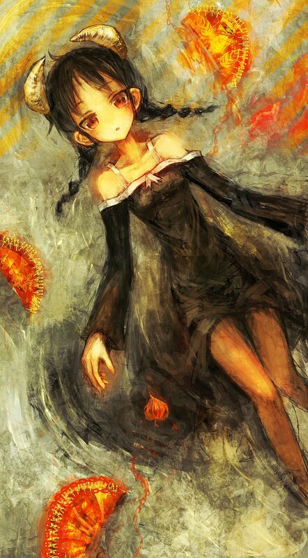 anime girl with horns and lanterns
