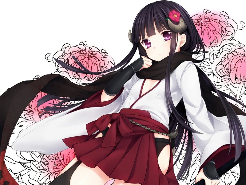 Anime Girl with Horns — Black, Calm