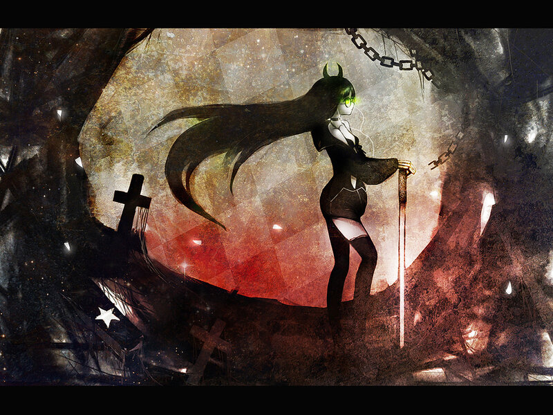 Anime Girl with Horns — Black, Dramatic, Night, Digital Art, Scepter