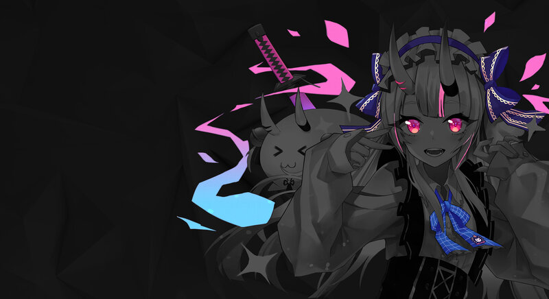 Anime Girl with Horns — Black, Dramatic, Night, Digital Art, Swords