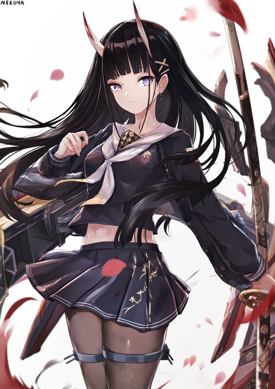Anime Girl with Horns — Black, Dramatic, Spring