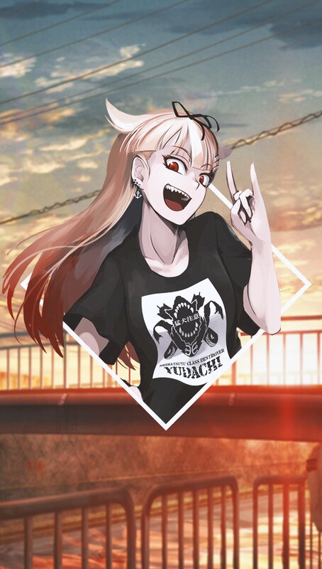 Anime Girl with Horns — Black, Dramatic, Sunset