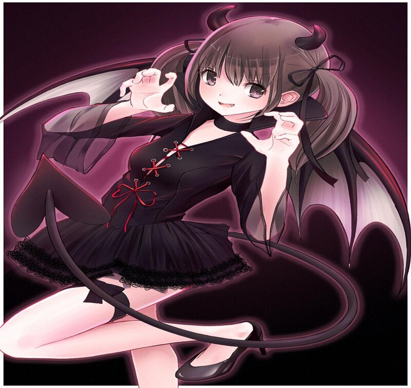 Anime Girl with Horns — Black, Playful