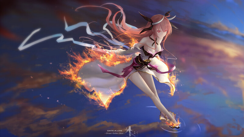 Anime Girl with Horns — Blue, Dramatic, Sunset