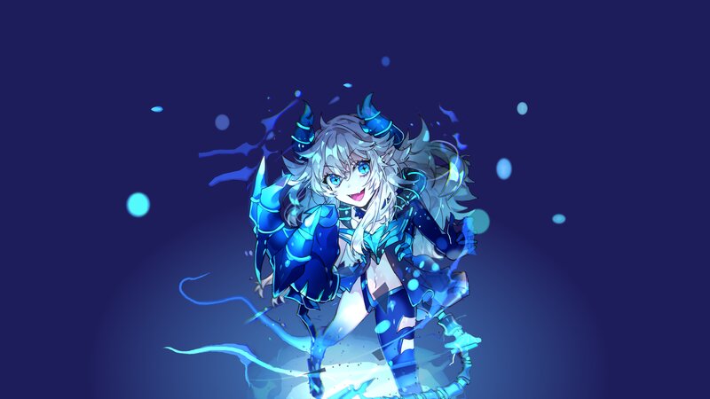 Anime Girl with Horns — Blue, Dynamic