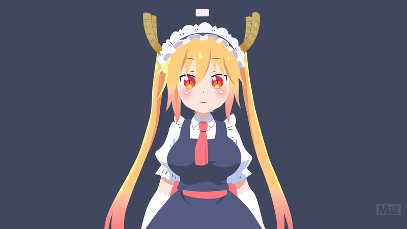 Anime Girl with Horns — Blue, Neutral, Maid Outfit