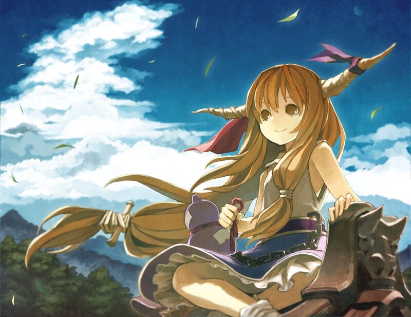 Anime Girl with Horns — Blue, Serene, Afternoon, Sky