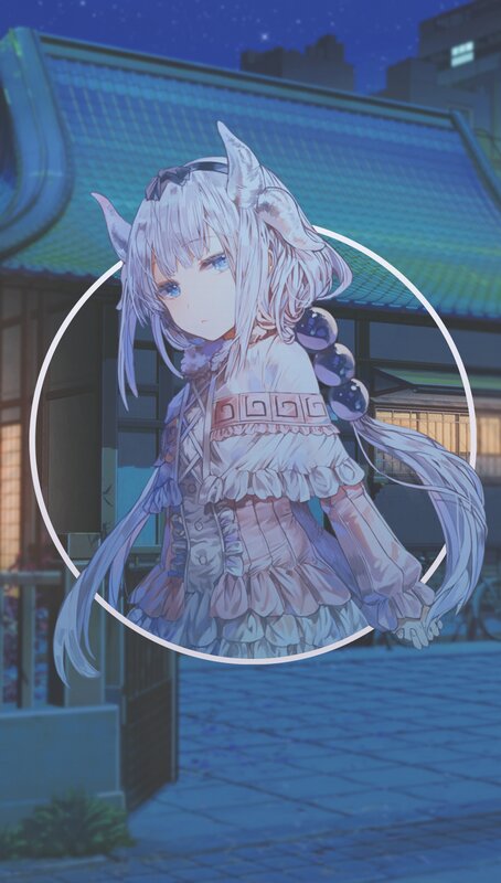 Anime Girl with Horns — Blue, Serene, Night, Digital Art, Building