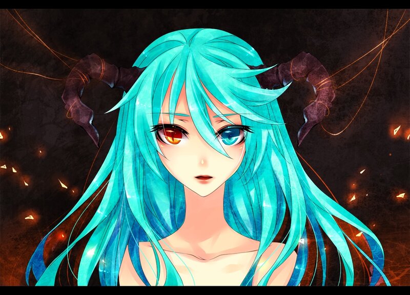 Anime Girl with Horns — Cyan