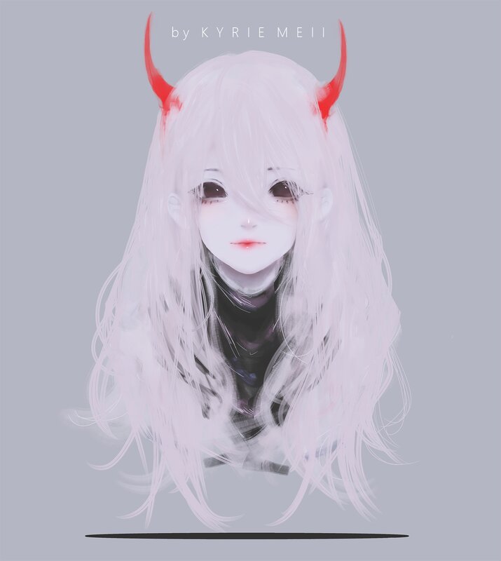Anime Girl with Horns — Gray, Neutral