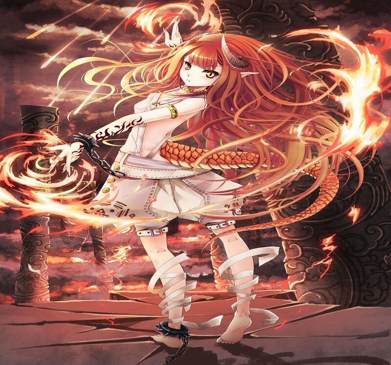 Anime Girl with Horns — Orange, Dramatic, Night