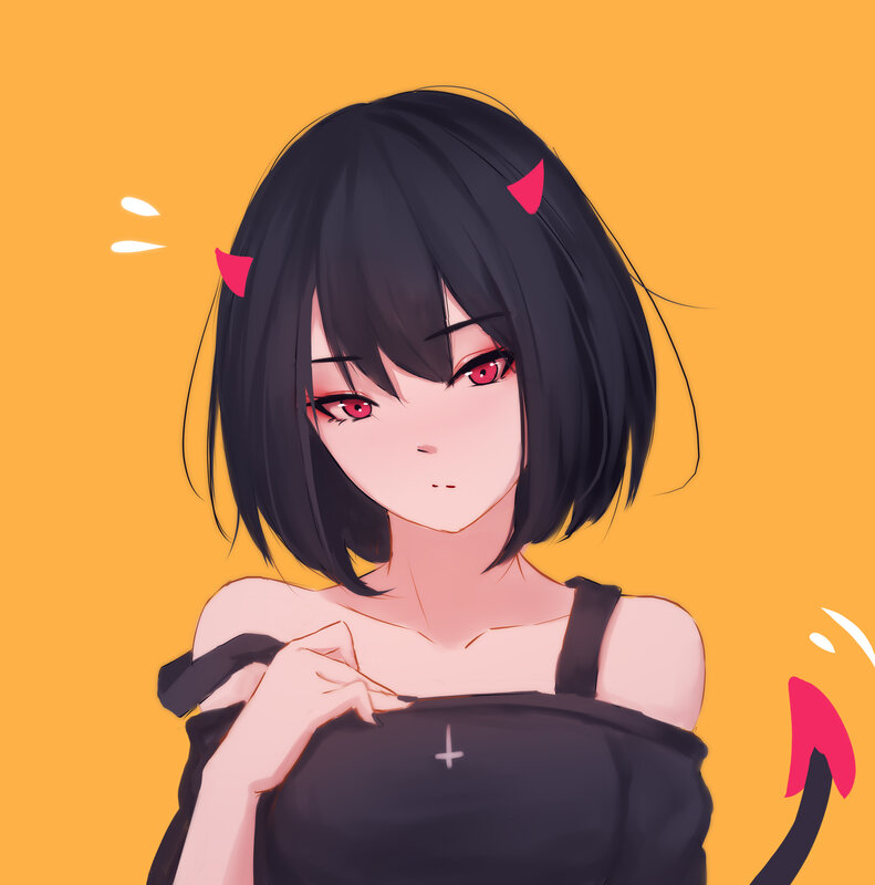 Anime Girl with Horns — Orange, Playful, Digital Art, Tail
