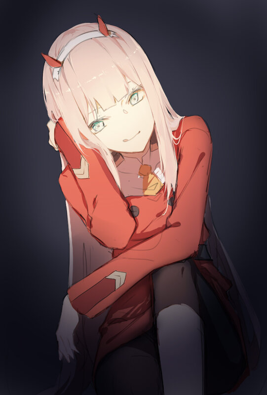 Anime Girl with Horns — Pink, Calm, Digital Art, Red Jacket