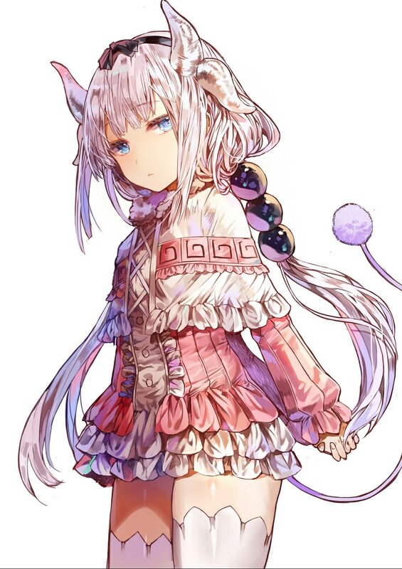 Anime Girl with Horns — Pink, Calm, Digital Art, Tail