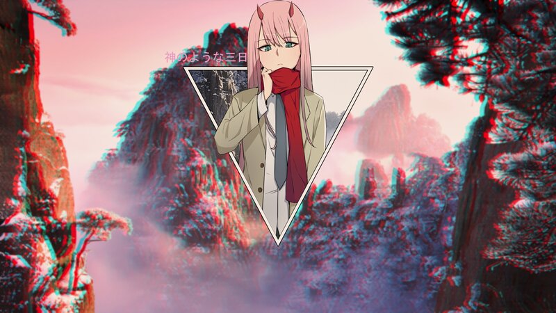 Anime Girl with Horns — Pink, Dramatic, Sunset