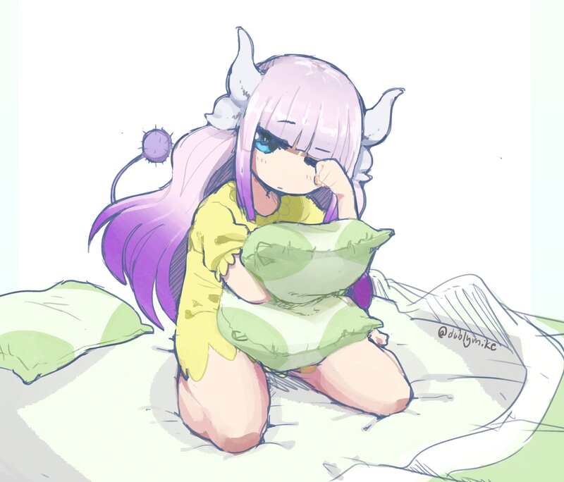 Anime Girl with Horns — Purple, Calm, Digital Art, Pillows