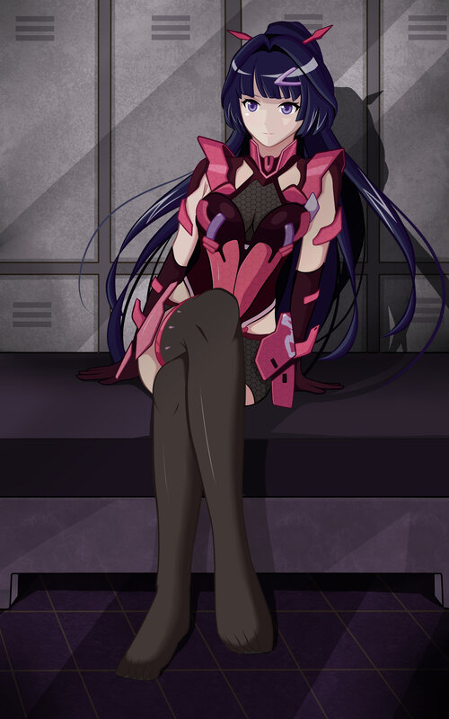Anime Girl with Horns — Purple, Calm, Digital Art