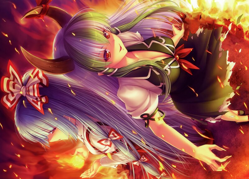 Anime Girl with Horns — Purple, Dramatic, Digital Art, Fire