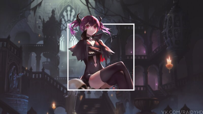Anime Girl with Horns — Purple, Dramatic, Night, Digital Art, Castle