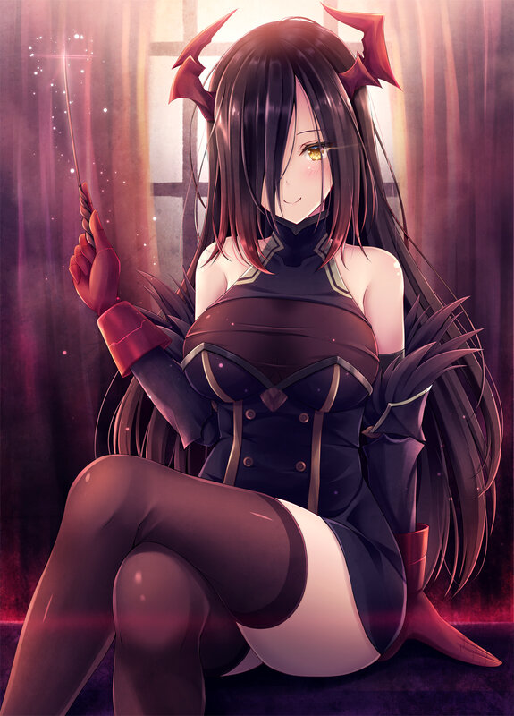 Anime Girl with Horns — Purple, Dramatic, Night, Digital Art, Magic Wand
