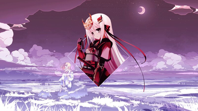 Anime Girl with Horns — Purple, Dramatic, Night, Digital Art, Mask