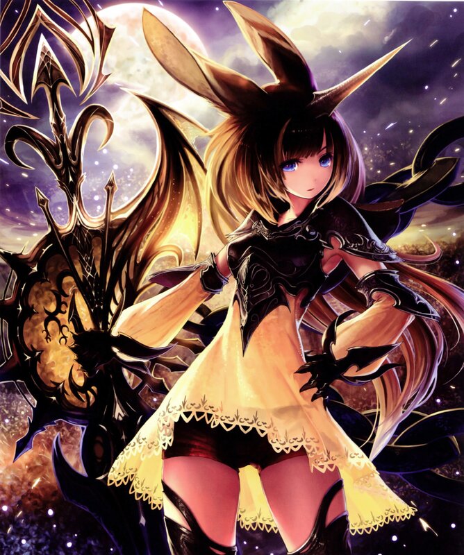Anime Girl with Horns — Purple, Dramatic, Night, Digital Art, Swords