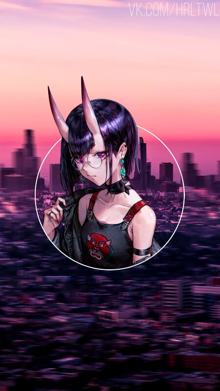 Anime Girl with Horns — Purple, Dramatic, Sunset