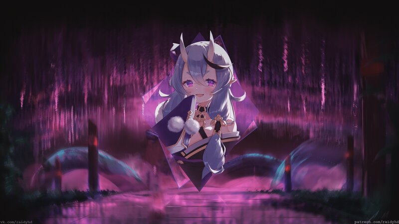 Anime Girl with Horns — Purple, Mysterious, Night