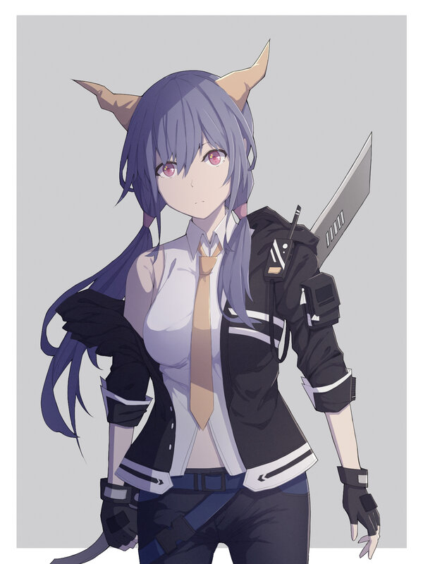 Anime Girl with Horns — Purple, Neutral, Digital Art
